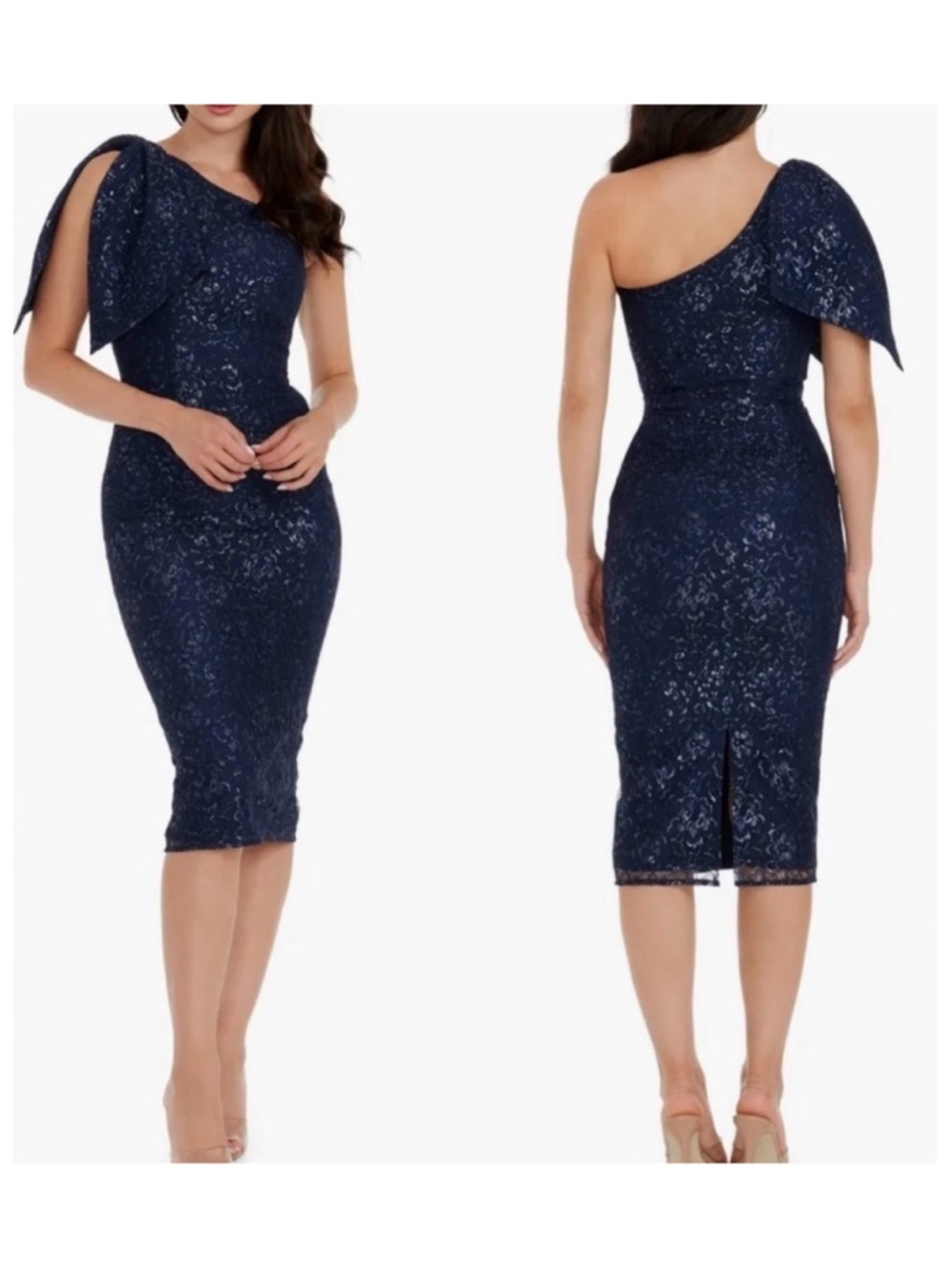 NWT Dress the Population Navy Blue Lace One Shoulder Tiffany Dress